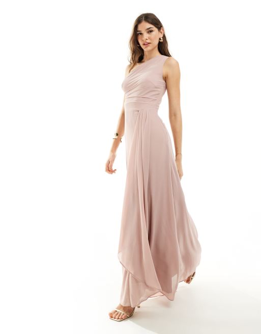 TFNC - Robe longue asymétrique drapée de demoiselle d'honneur en mousseline - Rose