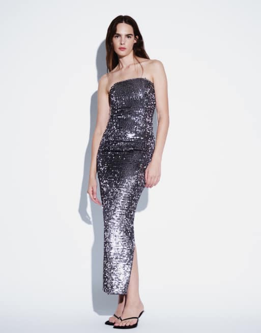 TFNC robe longue bandeau ornementée à détail corset gris anthracite, 2 de 8