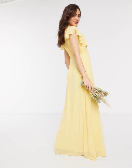 TFNC - Robe longue de demoiselle d'honneur en dentelle avec manches évasées - Citron, 2 de 4