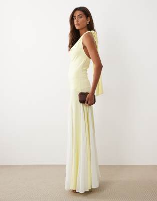 TFNC - Robe longue dos nu en mousseline - Jaune et crème