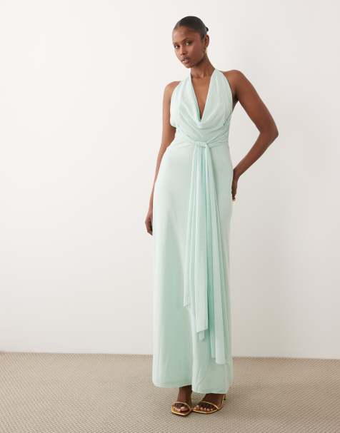TFNC - Robe longue dos nu en tulle à fines bretelles - Aigue-marine clair - view 1