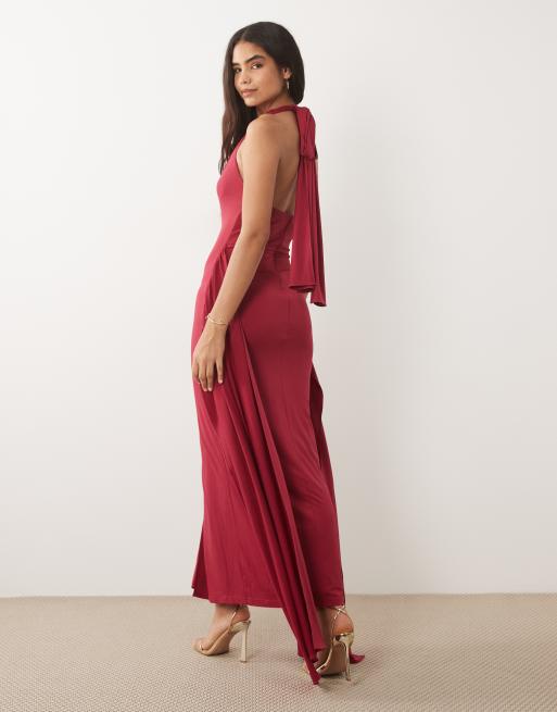 TFNC - Robe longue dos nu ultra moulante à décolleté plongeant - Framboise, 4 de 4