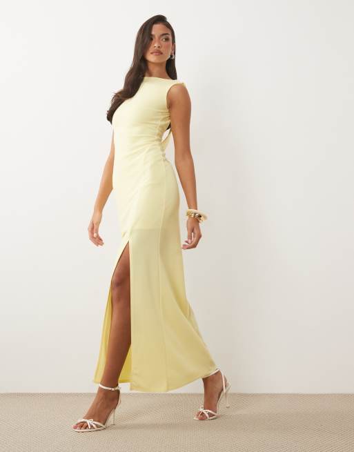 TFNC - Robe longue en crêpe à dos nu et encolure bateau - Citron, 3 de 4
