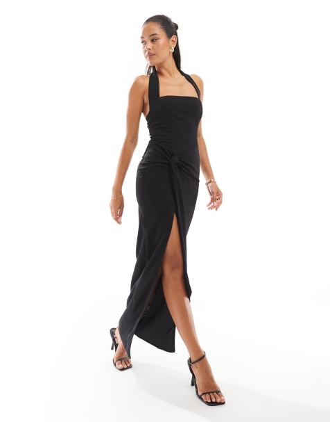 TFNC - Robe longue en crêpe avec encolure carrée et taille drapée - Noir - view 1