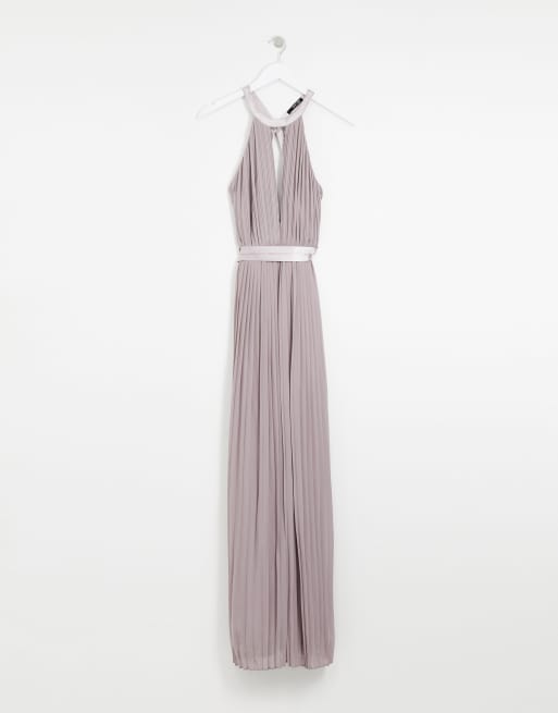 TFNC - Robe longue plissée de demoiselle d'honneur croisée dans le dos et nouée - Gris, 3 de 4