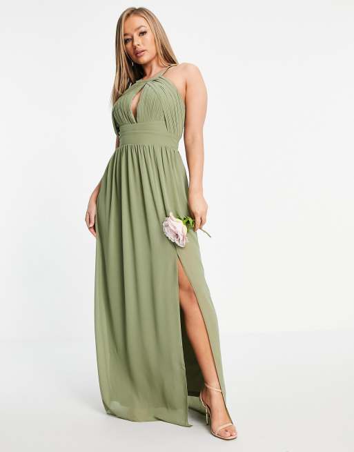 TFNC - Robe longue plissée de demoiselle d'honneur - Vert cendré