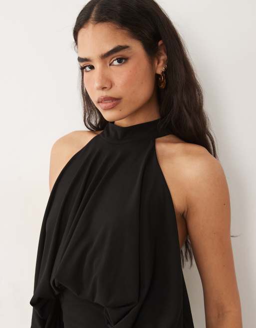 TFNC - Robe longue près du corps à col montant et dos nu - Noir, 3 de 4
