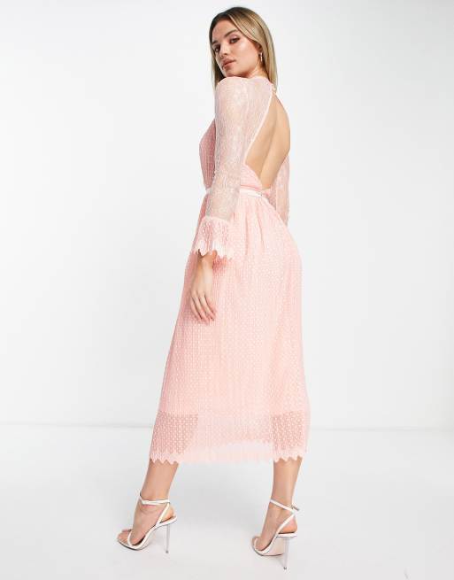 TFNC - Robe longueur mollet avec détail en dentelle - Rose clair 