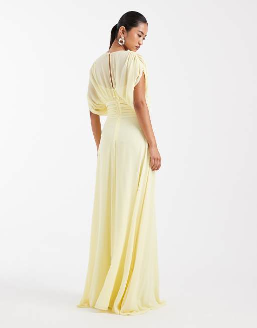 TFNC - Robe plissée longue de demoiselle d'honneur en mousseline - Jaune beurre, 3 de 4