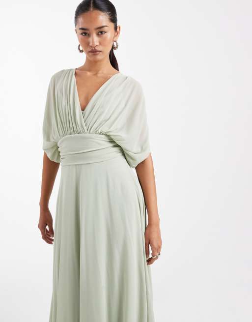 TFNC - Robe plissée longue de demoiselle d'honneur en mousseline - Vert, 3 de 4