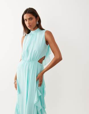 aqua ruffle trim maxi dress Ruffle Maxi Dress in Aqua Blue
