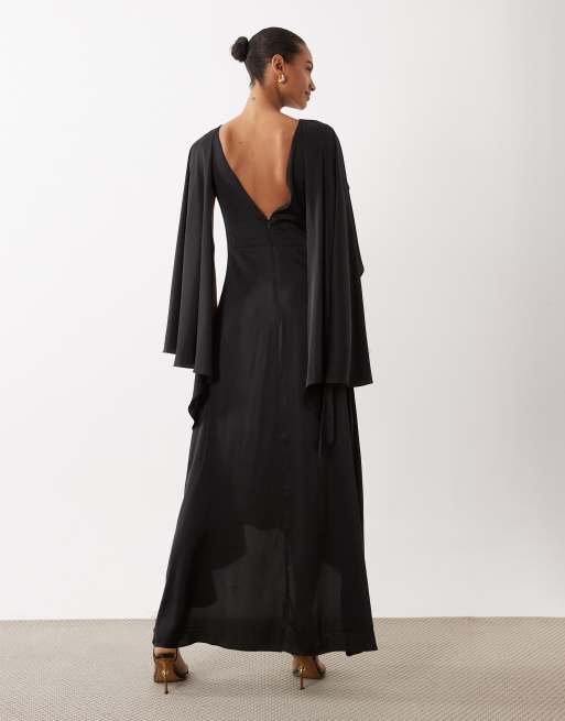 TFNC - Satijnen maxi-jurk met cape-top en rok met overslag in zwart, 3 van 4