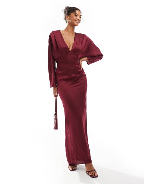 TFNC - Satijnen maxi kimono jurk in diepe roestkleur - view 1
