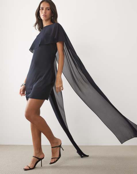 TFNC Satin-Bandeau-Minikleid mit Mesh-Cape in Marineblau - view 1