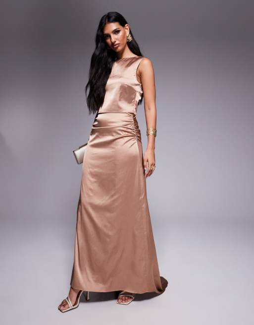 TFNC satin boat neck crop top in mocha - part of a set | ASOS