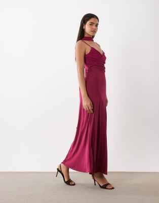 Tfnc Satin Bust Chiffon Scarf Detail Maxi Dress In Pink
