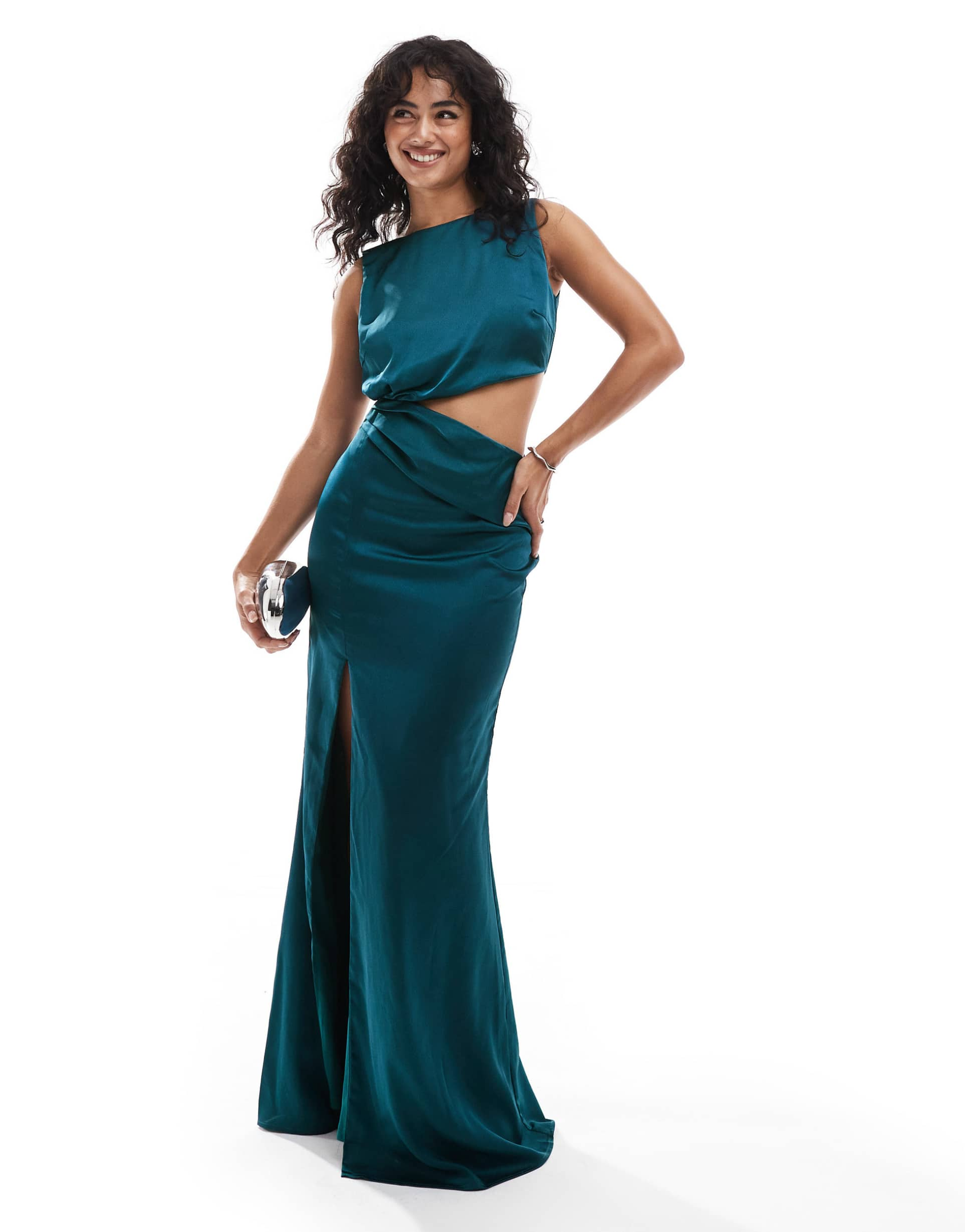 tfnc satin cut-out waist maxi dress in teal