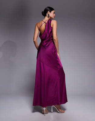 Tfnc Satin Draped Neck Cross Back Maxi Dress In Multi