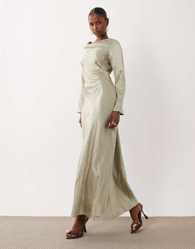 beige satin dress long sleeve TFNC flared maxi in champagne Size:6-8 yr 30 inches or 74 2025-05-08 Kate Halter Dress in