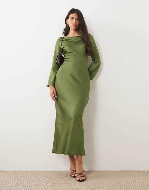 olive green maxi dress with sleeves Long Ruffle Sleeve Hang Or Line Dry Hyacinth House Olive Green Ruffle