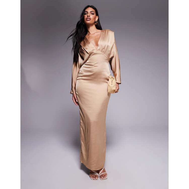 TFNC satin kimono sleeve maxi dress in mocha | ASOS