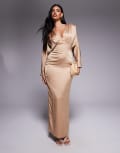 [TFNC] TFNC satin kimono sleeve maxi dress in mocha-Brown 6 Mocha