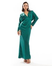 ASOS DESIGN draped satin bias cut maxi dress with scarf overlay detail in overblown floral print