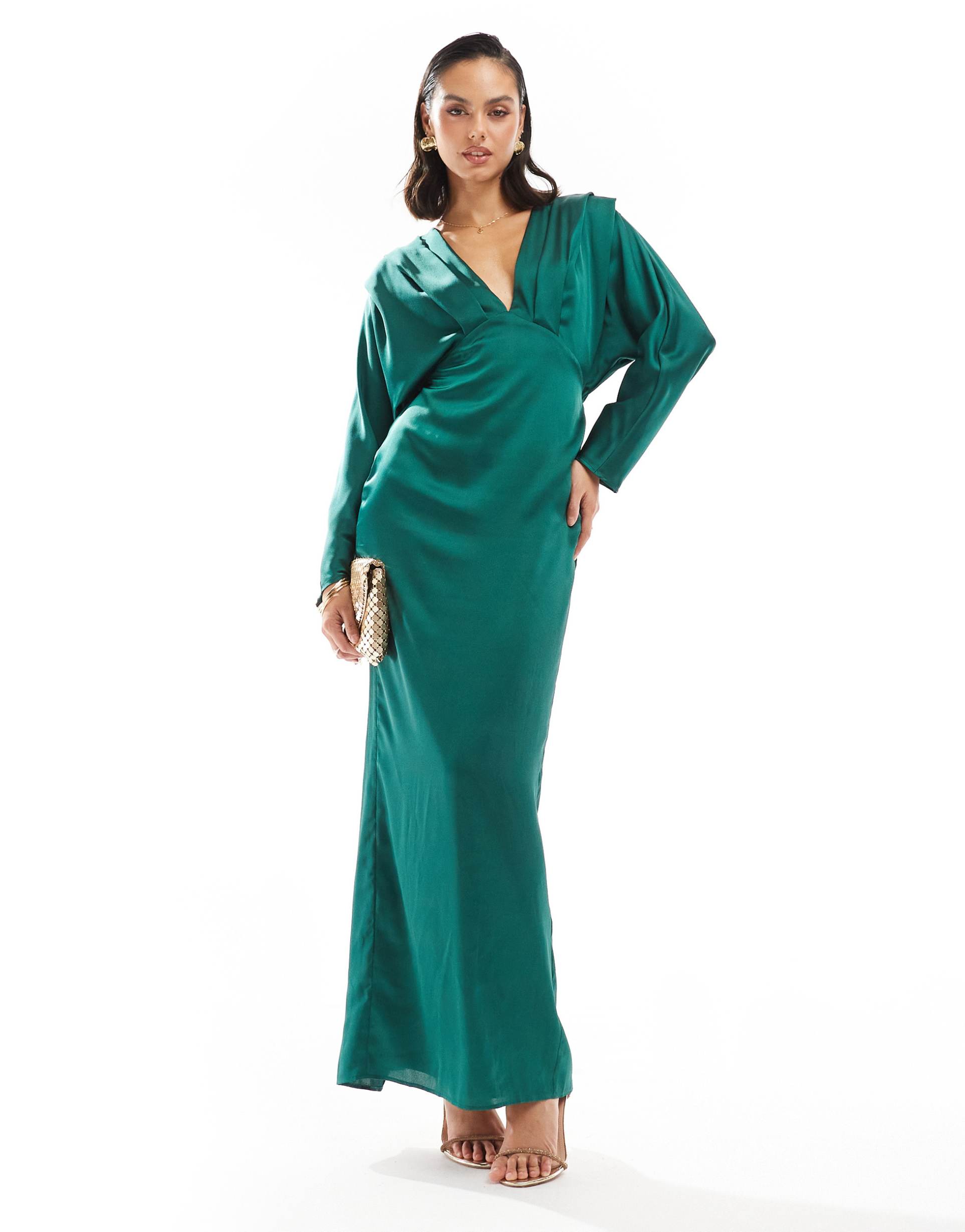 tfnc satin kimono top maxi dress in emerald green