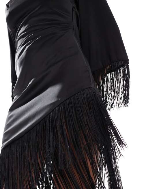 chinese dress ladies Women's Black Fringe Maxi Dress main image 0