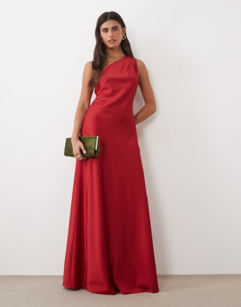 TFNC satin one shoulder maxi dress in red - view 1