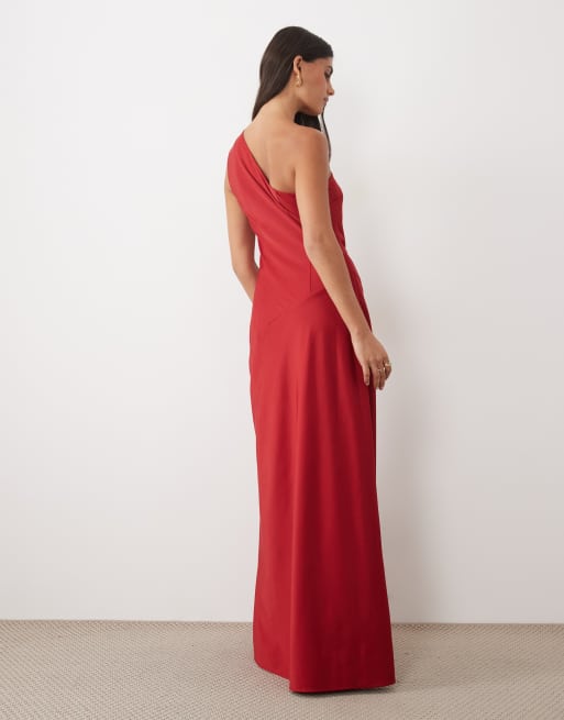 TFNC satin one shoulder maxi dress in red, 2 of 4