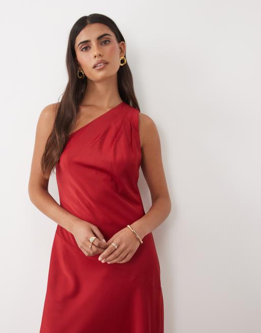 TFNC satin one shoulder maxi dress in red, 3 of 4