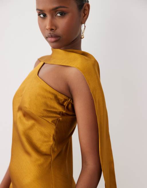 open lace back dress Bronze Ema One Shoulder Maxi Dress