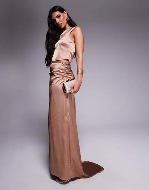 TFNC satin train maxi skirt in mocha (part of a set) - view 1