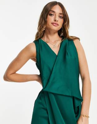 TFNC satin wrap maxi dress in emerald green