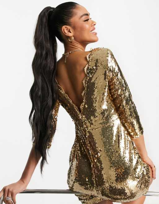 TFNC sequin 3 4 sleeve mini dress in gold