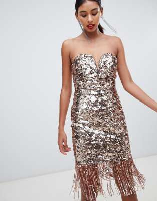 gold sequin dress with fringe