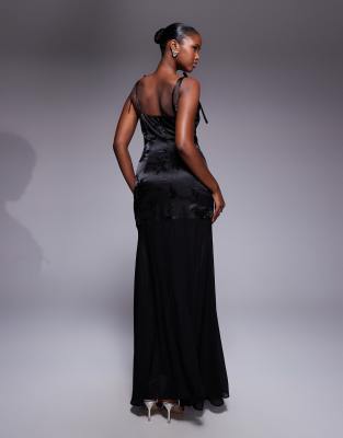 Tfnc Sequin Embroidered Maxi Dress With Chiffon Skirt In Black