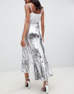 silver high low skirt