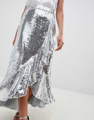 silver high low skirt