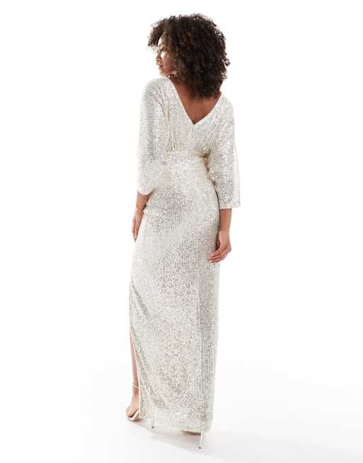 TFNC sequin kimono sleeve maxi dress in silver ASOS