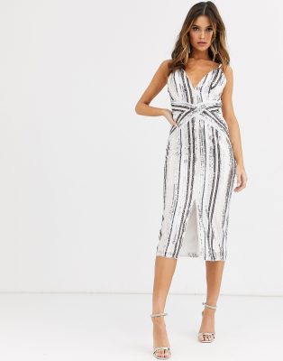 white sequin slip dress