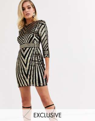 black and gold sequin mini dress