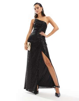 tfnc sequin one shoulder maxi dress in black