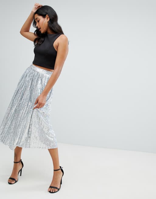 Asos design pleated sequin hotsell midi skirt