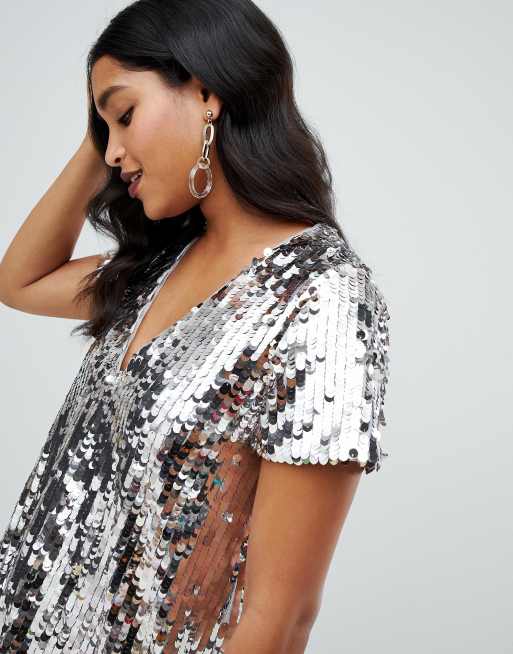 Tfnc sequin shift 2025 dress in multi silver