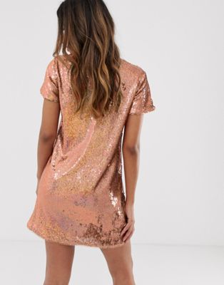 rose gold sequin shift dress