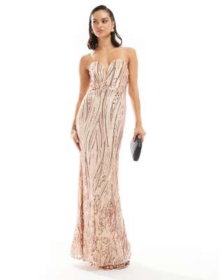 sequin strapless maxi dress in gold