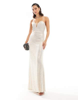 sequin strapless maxi dress in iridescent gold