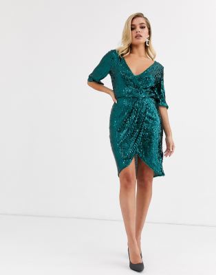 green sequin wrap dress